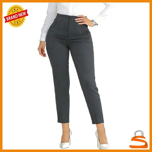 Stretchy High Waisted Pleated Straight Leg Dress Pants Work Casual Trousers - Picture 2 of 8